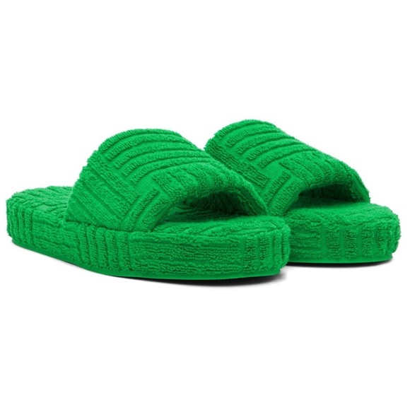 Grass Green Platform Slides Wool Cloth Bottega Veneta Inspired Sandals Shoes - Picture 1 of 11